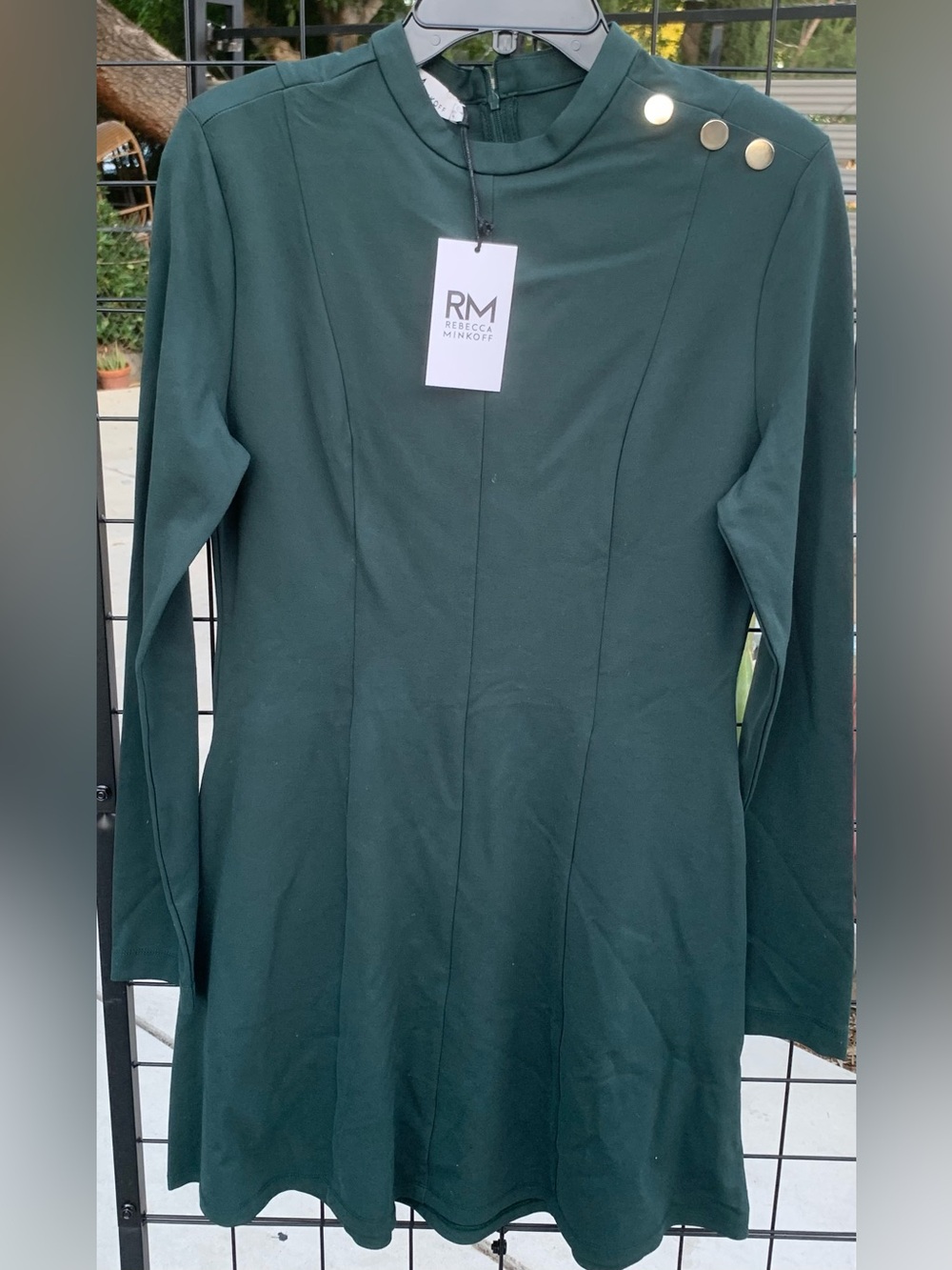 NWT Rebecca Minkoff Dark Spruce Long Sleeve Sheath Dress with Gold Buttons